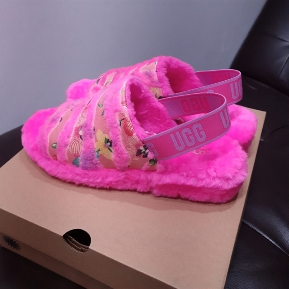 Ugg Fluff Yeah Tiger Flower Bright Pink Slingback Slip-on Slipper Womens US 11 - Picture 6 of 16